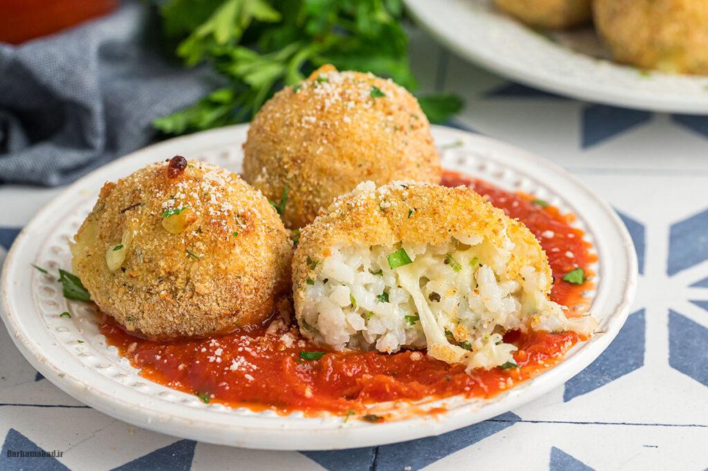 Arancini fried rice balls توپ برنجی سوخاری