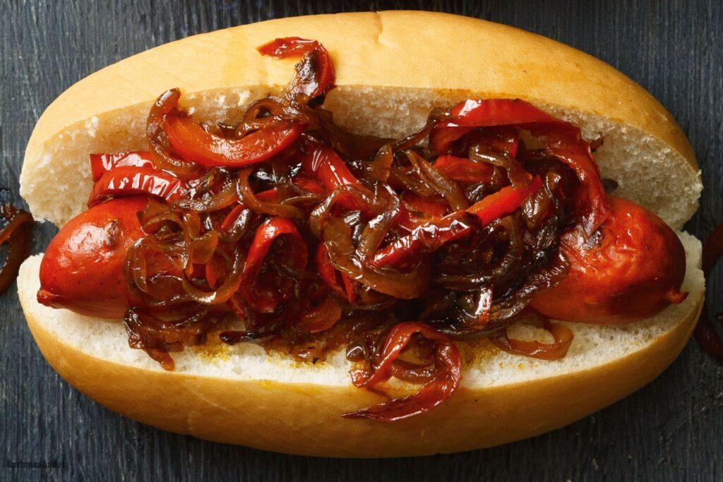 hot-dogs-with-sweet-onion پیاز داغ در ساندویچ