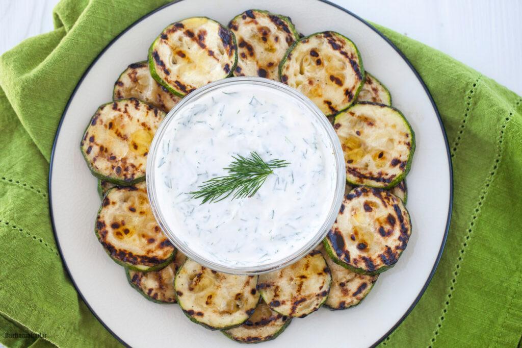 Yogurt and grilled zucchini ماست و کدو سبز کبابی