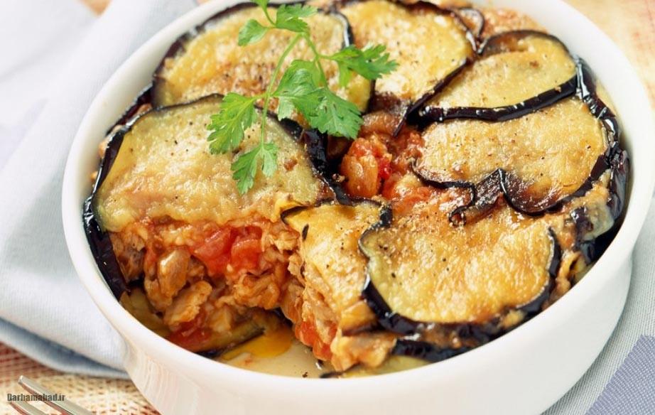 بادمجان و تن ماهی