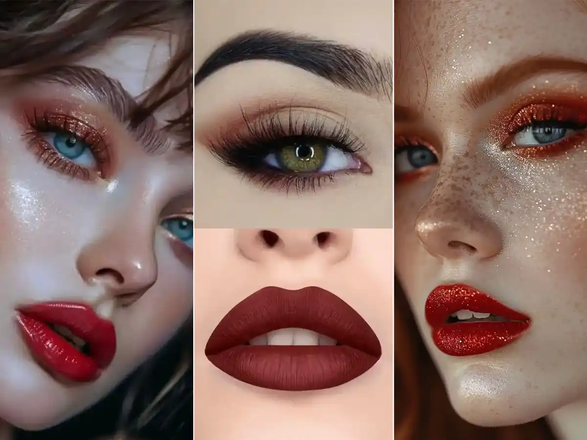 آرایش چشم دودی و رژ لب شرابی
