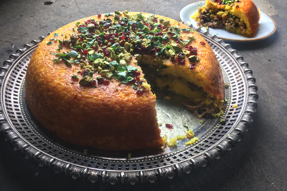 Chicken and saffron cake tahchin