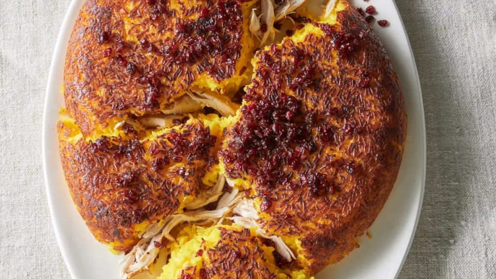 Chicken and saffron cake tahchin5 ته چین مرغ و زعفران