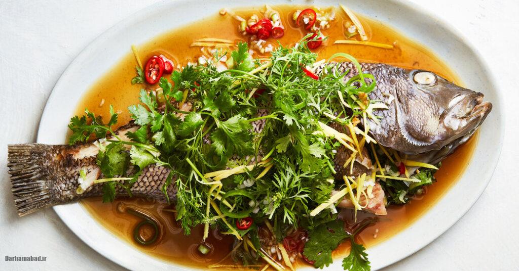 بخارپز ماهی و سبزیجات