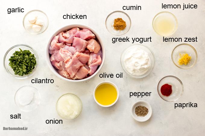 Yogurt-Marinated-Chicken-Kebabs-Ingredients مواد لازم برای مرینیت گوشت