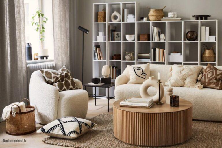 چیدمان میز جلو مبلی با دکوری و اکسسوری ترند